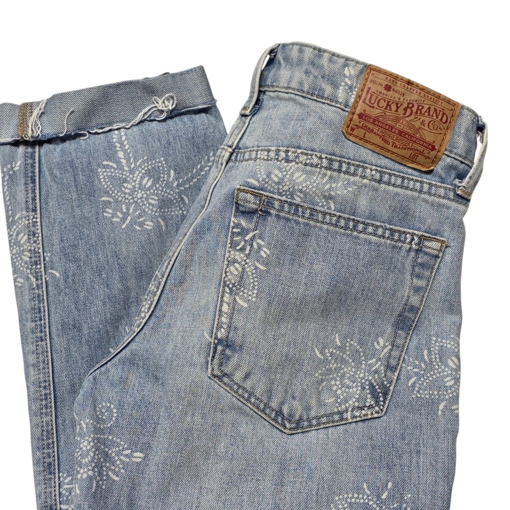 Lucky Brand Jeans Womens 2/26 Blue Floral Print Straight Leg Denim 100% Cotton